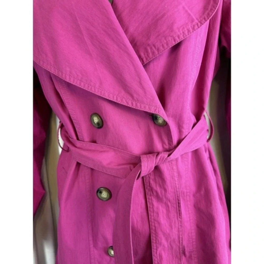 FOR CYNTHIA Womens‎ Double Breasted Belted Trench Coat Hot Pink Size L